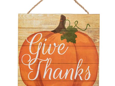 10  Square Wooden Sign: Give Thanks Pumpkin Online now