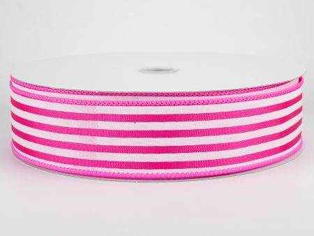 1.5  Cabana Stripes Ribbon: White on Fuchsia Satin (50 Yards) For Cheap