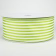 2.5  Cabana Stripes Ribbon: White on Kiwi Green Satin (50 Yards) Sale