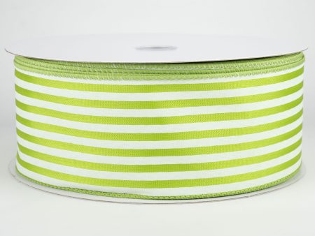 2.5  Cabana Stripes Ribbon: White on Kiwi Green Satin (50 Yards) Sale