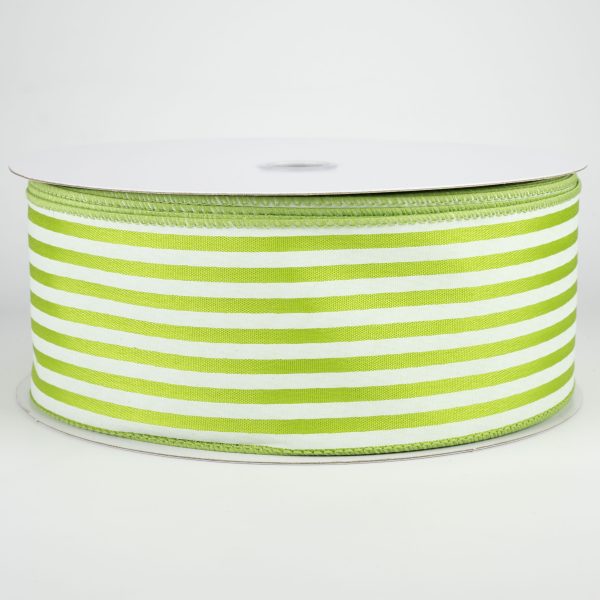 2.5  Cabana Stripes Ribbon: White on Kiwi Green Satin (50 Yards) Sale