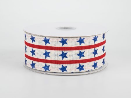 1.5  Vertical Stars & Stripes Ribbon: Ivory (10 Yards) Online now