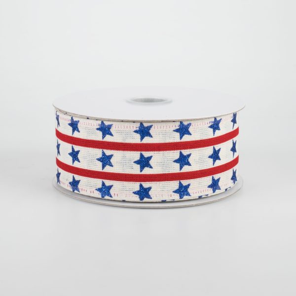 1.5  Vertical Stars & Stripes Ribbon: Ivory (10 Yards) Online now