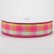 1.5  Emily Plaid Ribbon: Fuchsia, Aqua, Lime, Yellow (50 Yards) Supply