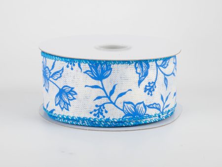 1.5  China Print Blue Flowers Ribbon (10 Yards) For Sale