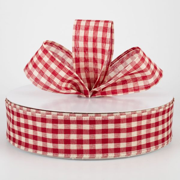 1.5  Primitive Gingham Ribbon: Burgundy & Natural (50 Yards) For Discount