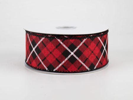 1.5  Diagonal Argyle Plaid Ribbon: Red, Black, White (10 Yards) For Discount