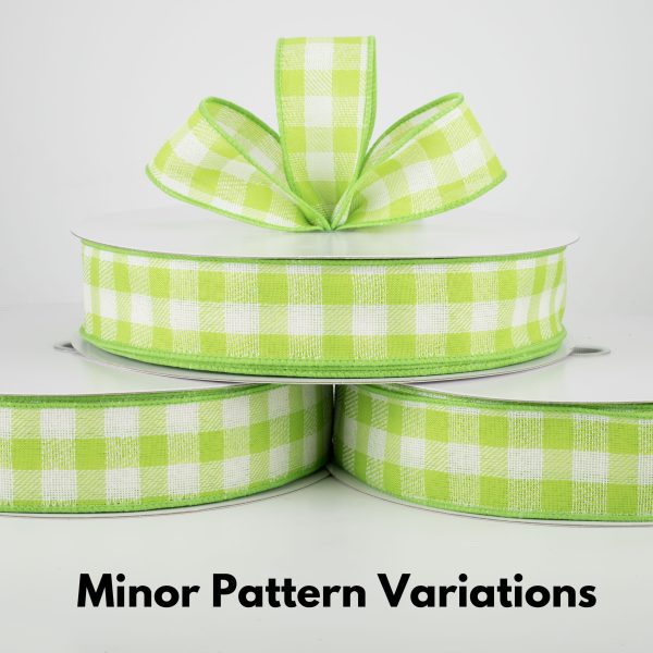 1.5  Woven Buffalo Plaid Ribbon: Lime & Cream (50 Yards) Cheap