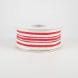 1.5  French Ticking Stripe Ribbon: Ivory & Red (10 Yards) Online now