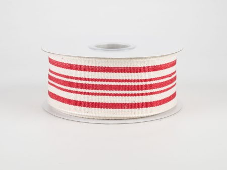 1.5  French Ticking Stripe Ribbon: Ivory & Red (10 Yards) Online now