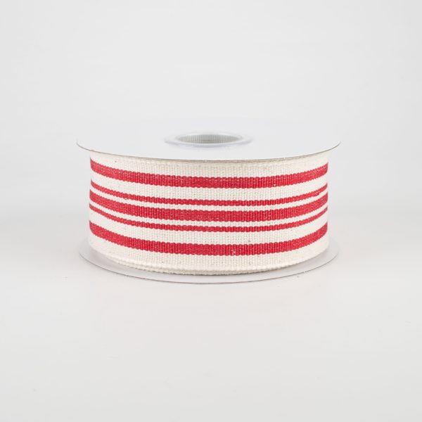 1.5  French Ticking Stripe Ribbon: Ivory & Red (10 Yards) Online now