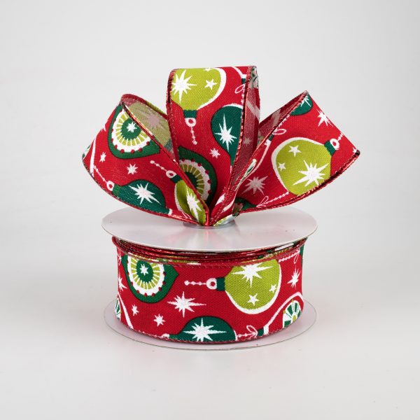 1.5  Vintage Holiday Ornament Ribbon: Red, Emerald, Lime (10 Yards) For Cheap