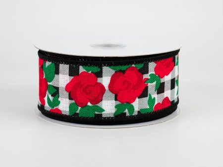 1.5  Red Roses & Gingham Ribbon (10 Yards) Hot on Sale