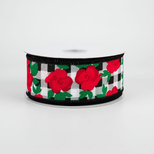 1.5  Red Roses & Gingham Ribbon (10 Yards) Hot on Sale