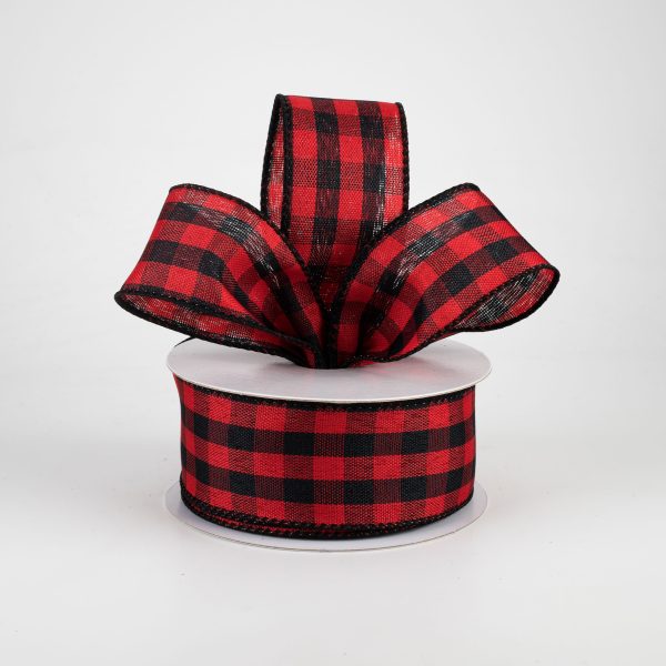 1.5  Woven Buffalo Plaid Ribbon: Black & Red (10 Yards) Discount