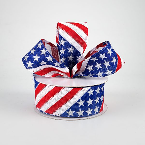 1.5  RWB Diagonal Flag Stripes Ribbon (10 Yards) Online Hot Sale