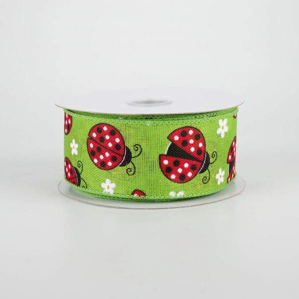 1.5  Ladybugs Daisies Ribbon: Lime (10 Yards) Online