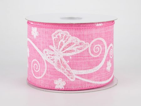 2.5  Iridescent Butterflies Ribbon: Pink (10 Yards) Fashion