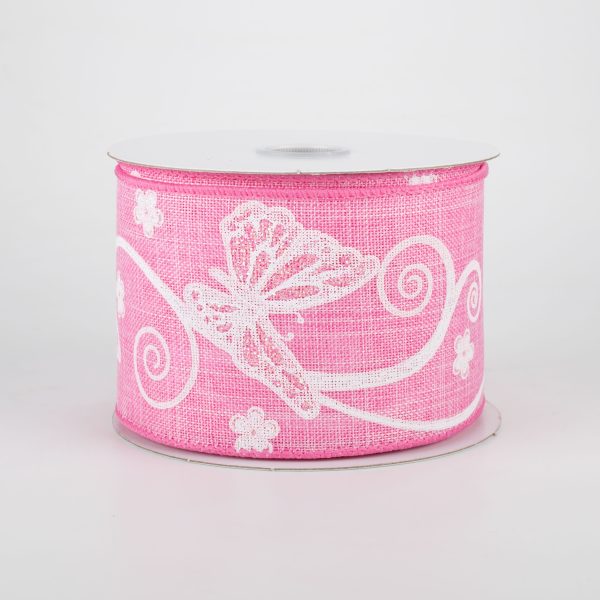 2.5  Iridescent Butterflies Ribbon: Pink (10 Yards) Fashion