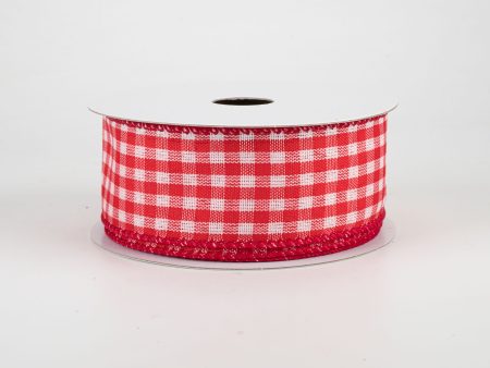 1.5  Woven Mini Buffalo Plaid Ribbon: Red & White (10 Yards) Fashion