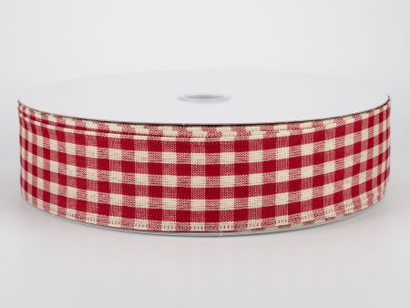 1.5  Primitive Gingham Ribbon: Burgundy & Natural (50 Yards) For Discount