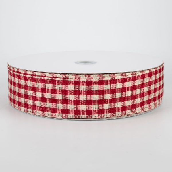 1.5  Primitive Gingham Ribbon: Burgundy & Natural (50 Yards) For Discount