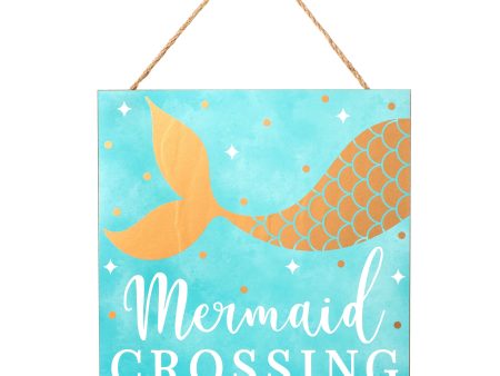 10  Square Wooden Sign: Mermaid Crossing Online Sale