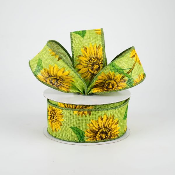 1.5  Linen Sunflower Ribbon: Lime (10 Yards) on Sale