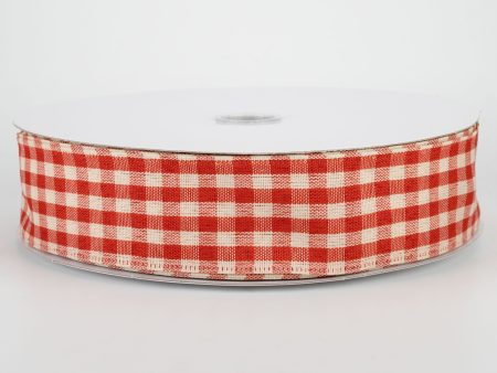 1.5  Primitive Gingham Ribbon: Rust & Natural (50 Yards) Hot on Sale