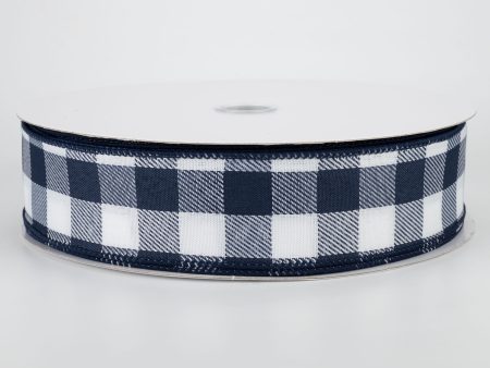 1.5  Woven Buffalo Plaid Ribbon: Navy & White (50 Yards) For Cheap