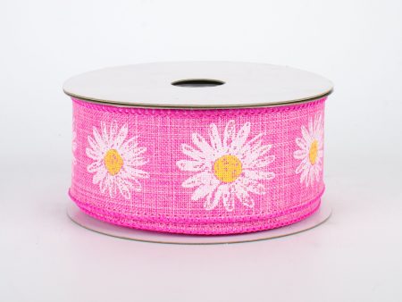 1.5  Linen Daisy Ribbon: Pink (10 Yards) Cheap