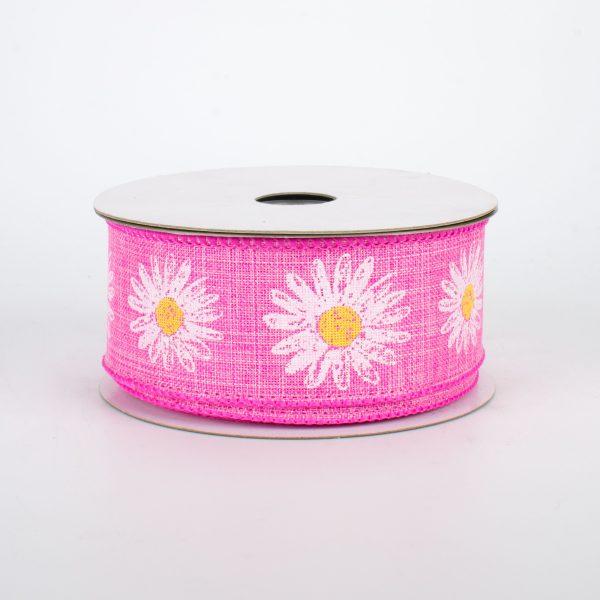 1.5  Linen Daisy Ribbon: Pink (10 Yards) Cheap