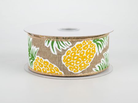 1.5  Tropical Pineapples Ribbon: Natural (10 Yards) Online now