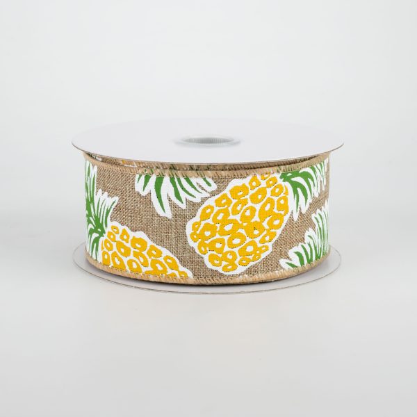 1.5  Tropical Pineapples Ribbon: Natural (10 Yards) Online now