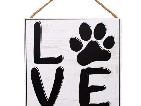 10  Square Wooden Sign: Love Paw Print Sale