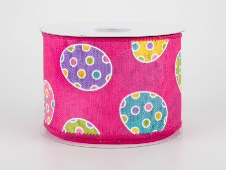 2.5  Polka Dot Easter Eggs Ribbon: Fuchsia (10 Yards) For Sale