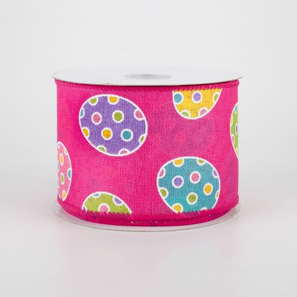 2.5  Polka Dot Easter Eggs Ribbon: Fuchsia (10 Yards) For Sale