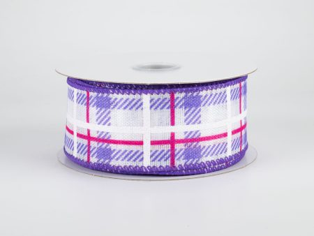 1.5  Iridescent Print Plaid Ribbon: Purple, Fuchsia, White (10 Yards) Online Hot Sale