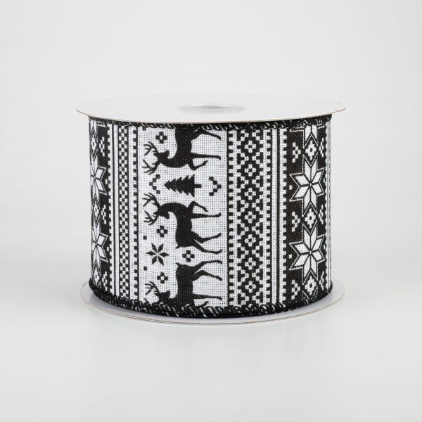 2.5  Lodge Sweater Print Ribbon: Black & White (10 Yards) For Sale