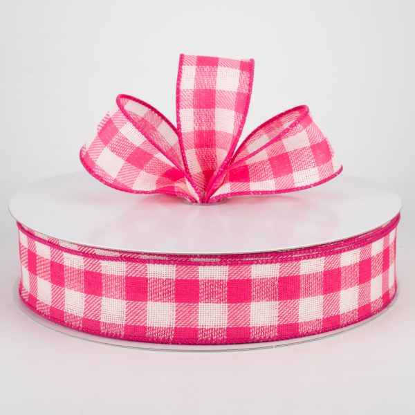 1.5  Woven Buffalo Plaid Ribbon: Fuchsia & Cream (50 Yards) on Sale