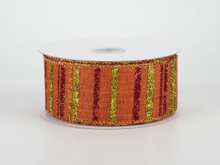 1.5  Fall Stripe Ribbon: Dark Orange (10 Yards) Cheap