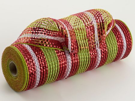 10  Fabric Bold Stripe Mesh: Lime, Red, White Cheap