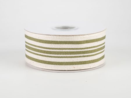 1.5  French Ticking Stripe Ribbon: Ivory & Moss Green (10 Yards) Hot on Sale