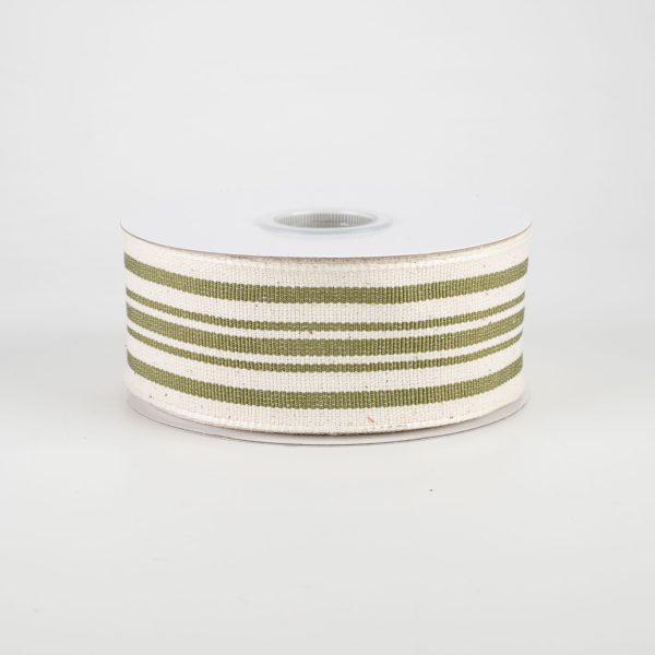 1.5  French Ticking Stripe Ribbon: Ivory & Moss Green (10 Yards) Hot on Sale