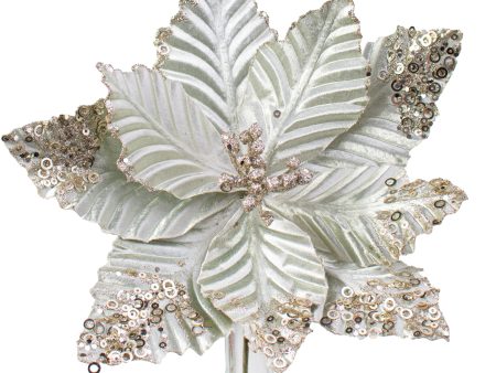 11  Velvet Glitter Poinsettia Stem: Sage Green Hot on Sale