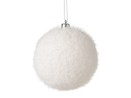 100MM Flocked Glitter Ball Ornament: White For Cheap