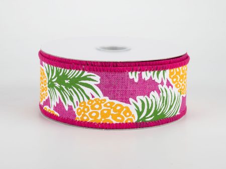 1.5  Tropical Pineapples Ribbon: Fuchsia (10 Yards) Hot on Sale