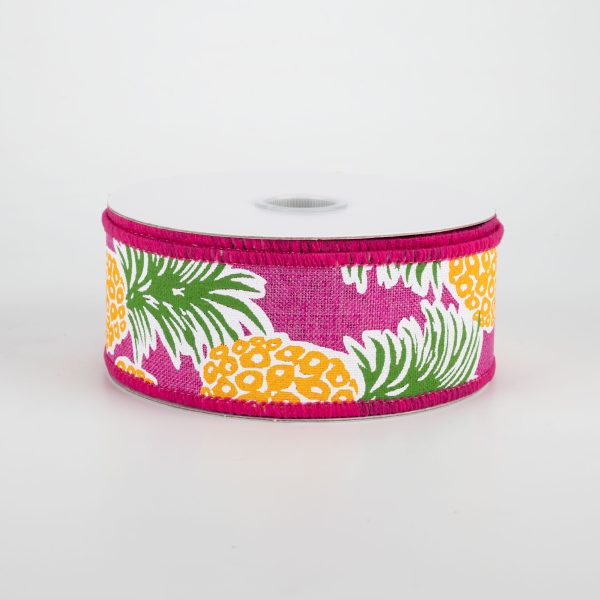 1.5  Tropical Pineapples Ribbon: Fuchsia (10 Yards) Hot on Sale