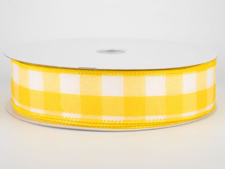 1.5  Woven Buffalo Plaid Ribbon: Daffodil Yellow & White (50 Yards) Fashion