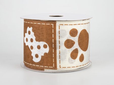 2.5  Doggie Paw Prints Bones Ribbon: Brown & Ivory (10 Yards) Supply